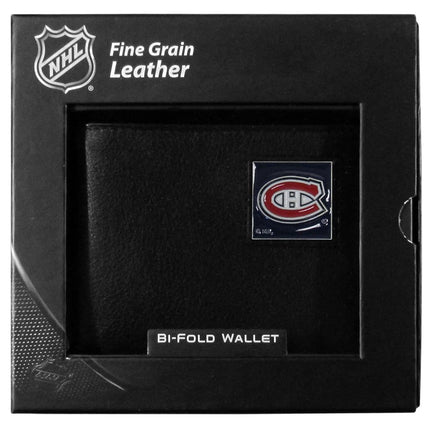 NHL Montreal Canadiens Leather Bi-Fold Wallet Packaged in Gift Box, Black