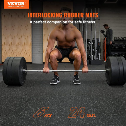 VEVOR 6 PCS 14mm Thick Gym Floor Mats, 61 x 61 cm EVA Foam & Rubber Top Interlocking Workout Floor Mats with 24 sq.ft Coverage, Waterproof Exercise Puzzle Flooring for Gym, Home, Garage, Basement