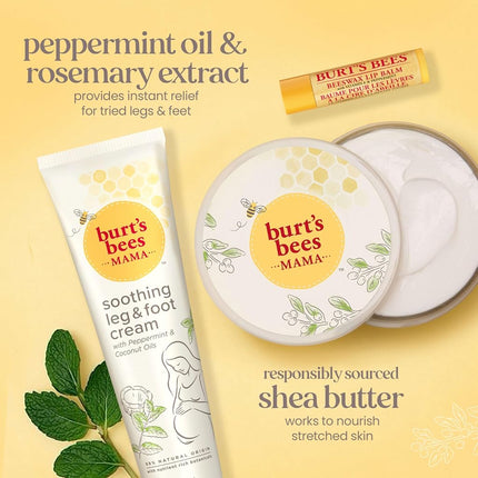 Burts Bees Set de Regalo Mama Bee con Lata, 3 Productos para el Cuidado de la Piel durante el Embarazo - Crema para Piernas y Pies, Manteca para el Vientre y Bálsamo Labial Original de Cera de Abejas