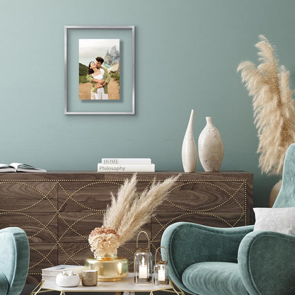 Americanflat Aluminum 11x14 Floating Picture Frame Set of 2 in Silver - Use as 11x14 Picture Frame or 8x10 Floating Frame - Photo Frame with Slim Metal Molding and Plexiglass with Hanging Hardware