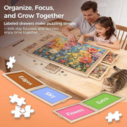 ALL4JIG 1000 Pieces Rotating Puzzle Board with 6 Drawers and Cover,22"x30"Portable Wooden Jigsaw Puzzle Table for Adults,Lazy Susan Spinning Puzzle Boards Birthday mom