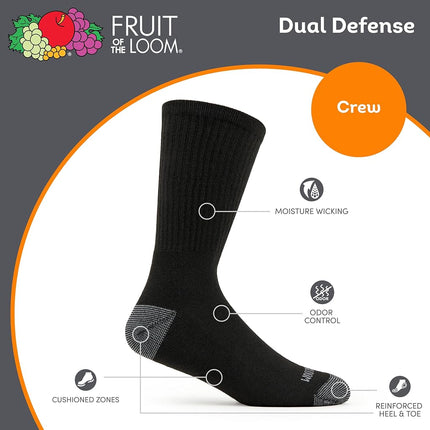 Calcetines de tripulación de doble defensa Fruit of the Loom para niños (paquete de 10), negro, pequeño (4.5-8.5)