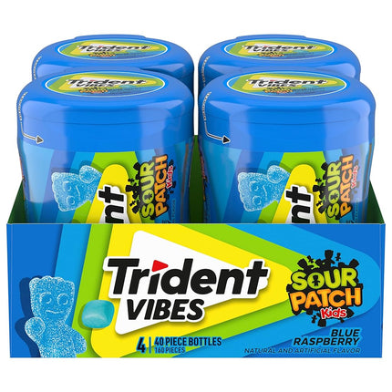 Trident Vibes SOUR PATCH KIDS Chewing Gum sans sucre, saveur framboise bleue, 4 boîtes de 40 dragées (160 dragées au total)