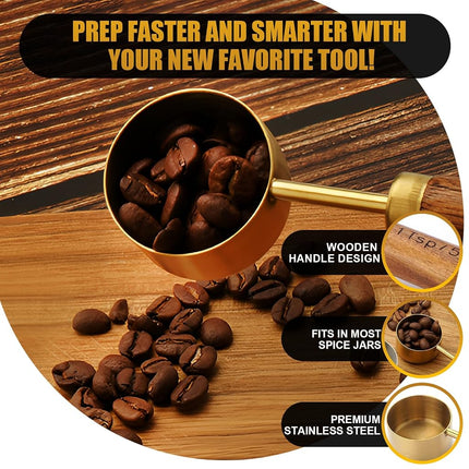 SHIKORI Gold Measuring Cups and Spoons Set with Wood Handles
