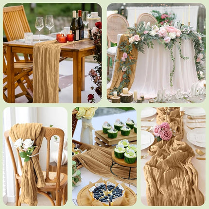 Wokceer Cheesecloth Table Runner Khaki 10FT Boho Gauze Runner for Party