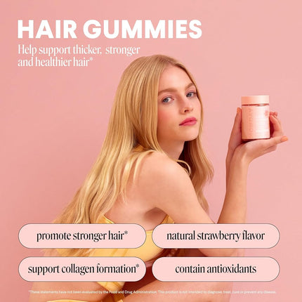 MONDAY HAIRCARE Hair Gummies for Thicker and Stronger Hair (60 Count) Strawberry Flavored - Biotin, Vitamin C, E, Supplement for Women and Men