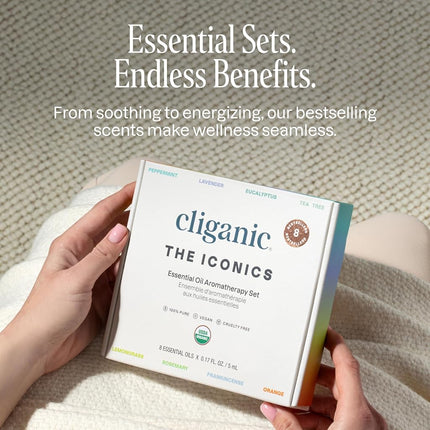 Cliganic Organic Aromatherapy Essential Oils Gift Set (Top 8), 100% Pure - Peppermint, Lavender, Eucalyptus, Tea Tree, Lemongrass, Rosemary, Frankincense & Orange