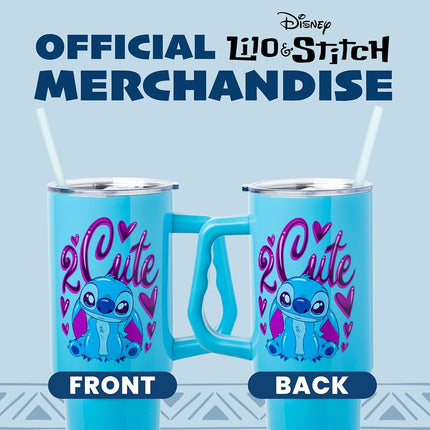 Vaso de acero inoxidable Silver Buffalo Lilo & Stitch Airbrush 2 Cute de 40 oz con asa