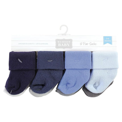 Hudson Baby Unisex Baby Cotton Rich Newborn and Terry Socks, Solid Blue Gray, 0-6 Months, Solid Blue Gray 8 Pack Terry, 0-6 Months