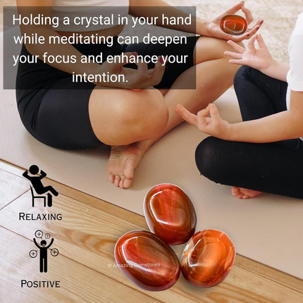 Amazing Gemstone Red Onyx Celestite Crystals and Healing Stones - Large Palm Stone Crystals Piedra - Crystal for Good Luck, Positive Energy, Meditation - Unique Stocking Stuffers Gifts for Women