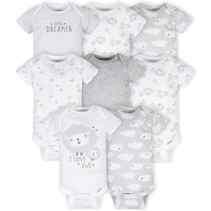Gerber Baby 8 Pack Short-Sleeve Onesies Bodysuits Multi-Pack, Sheep Grey, 12 Months