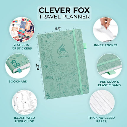 Clever Fox Travel Journal – Vacation Planner with Budget Plan, Packing List, Expense Tracker & Trip Travelling Itinerary Organizer for Women, Men Couples, Hardcover - Mint Cream, A5 (5.8'' x 8.3'')
