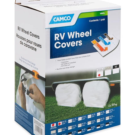 Camco 45321 Vinyl Wheel & Tire Protector, 2 Pack (24 inches-26 inches, White)