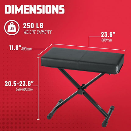 Gator Frameworks Adjustable X-Frame Style Keyboard Bench; (GFW-KEY-BNCH-1) , Black