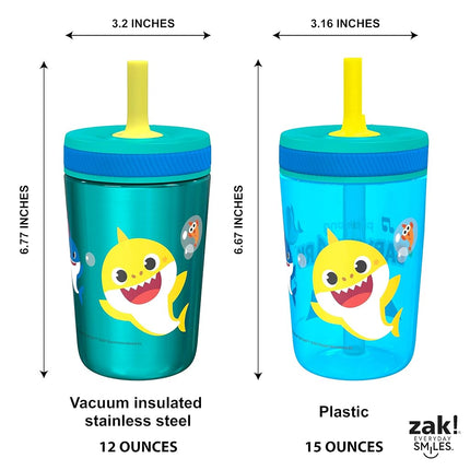 Zak Designs Baby Shark Kelso Leak-Proof Toddler Straw Cups, 3pc Set