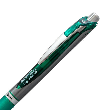 Bolígrafo de gel líquido retráctil Pentel EnerGel RTX, línea gruesa, punta de metal, tinta verde, paquete de 2 (BL80BP2D)