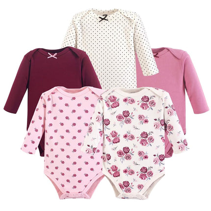 Hudson Baby unisex-baby Cotton Long-sleeve Bodysuits, Rose, 3-6 Months