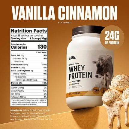 Levels 2LB Vanilla Cinnamon 100% Grass Fed Whey Protein, Undenatured, No GMOs