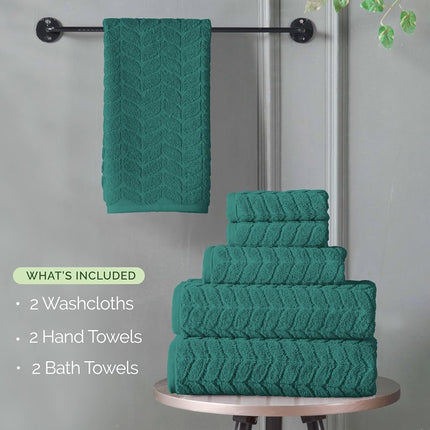 Elegant Comfort Luxury 6-Piece 100% Turkish Cotton Jacquard Braided Textured Premium Hotel Quality Towel Set– Soft and Absorbent, Includes 2 Bath Towels, 2 Hand Towels and 2 Washcloths, Turquoise