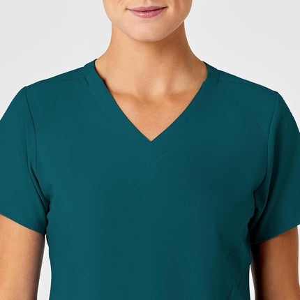 WonderWink 6155XCARI2X W123 Women's Stylized V-Neck Top, Caribbean Blue, Extended-2X Size