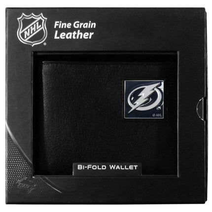 NHL Tampa Bay Lightning Leather Bi-Fold Wallet Packaged in Gift Box, Black
