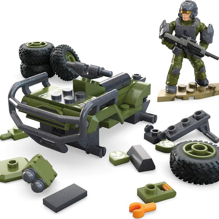 MEGA Halo The Series ATV Building Toys Set, FLEETCOM Mongoose Vehicle with 79 Pieces, 1 Poseable Articulation Figure, Green, Kids or Adults