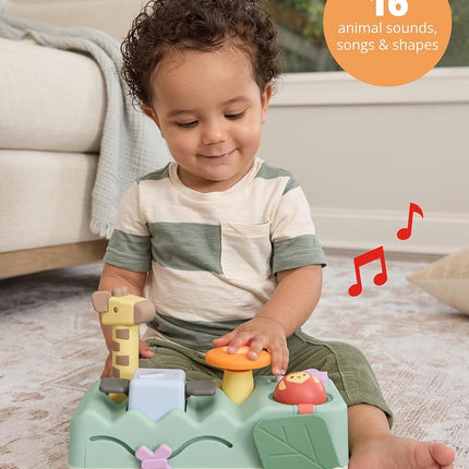 Skip Hop Tummy Time & Sitting Play Cause and Effect Musical Development Child Toy with 12 Animal Sounds, Lights, Music and 6 Activities, Geometric Wonders 2 in 1 Striking Bank