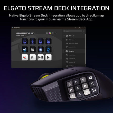 Corsair SCIMITAR ELITE WIRELESS SE MMO PC Gaming Mouse – 33,000 DPI, 16 Programmable Buttons, Key Slider, Elgato Virtual Stream Deck, 1,000Hz Polling, Up to 150-Hour Battery – Gunmetal