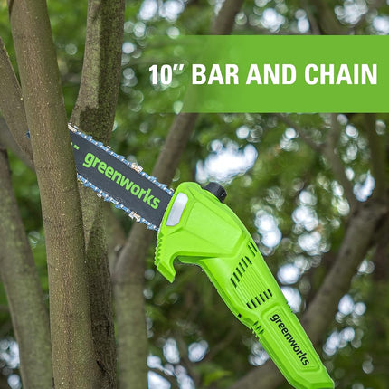 Greenworks 24V Brushless 10" Cordless Polesaw + Pole Hedge Trimmer Combo (Great for Pruning and Trimming Branches/Shrubs), 4.0Ah Battery and Charger Included