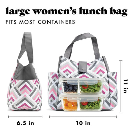 Sac à lunch Fit & Fresh pour femmes, sac à lunch isotherme pour femmes pour le travail, grande boîte à lunch pour femmes étanche et résistante aux taches avec contenants et gobelet assorti, sac Westport à fermeture à bouton-pression Magenta
