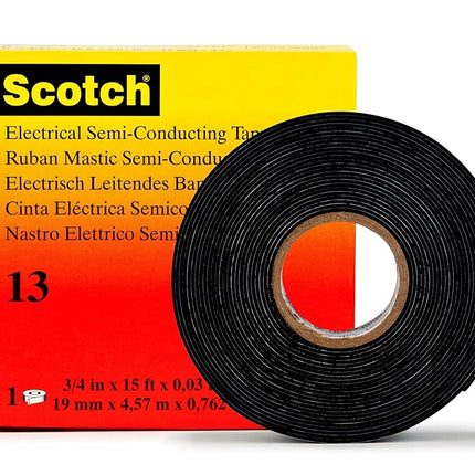 3M Scotch Electrical Semi-Conducting Tape 13, 3/4 in x 15 ft, Printed, Black, High Voltage Splicing Tape, 1 roll