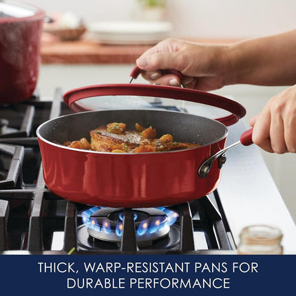 Rachael Ray Cook + Create Nonstick Sauté Pan with Lid, 3 Quart, Red
