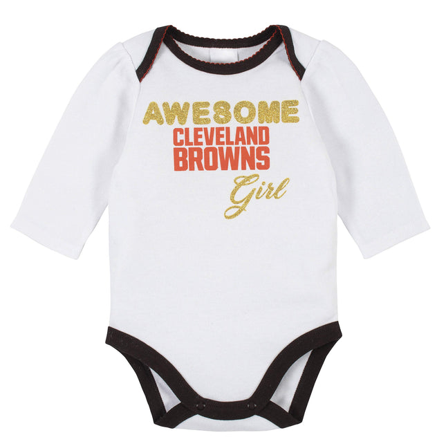 NFL 3 Pack BODYSUIT FOOTED PANT AND CAP, Pink GirlCleveland Browns, 0-3M