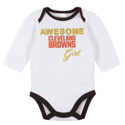 NFL: Paquete de 3: Body, pantalón con pies y gorro, para niña, Color rosa, Cleveland Browns, 6-9M