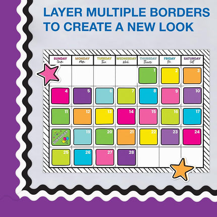 Carson Dellosa 65Ft of Purple Bulletin Board Borders, 1 Roll of Scalloped Trim for Rolling Whiteboard, Cork and Posterboard, Party, Office Decorations, and Classroom Decor