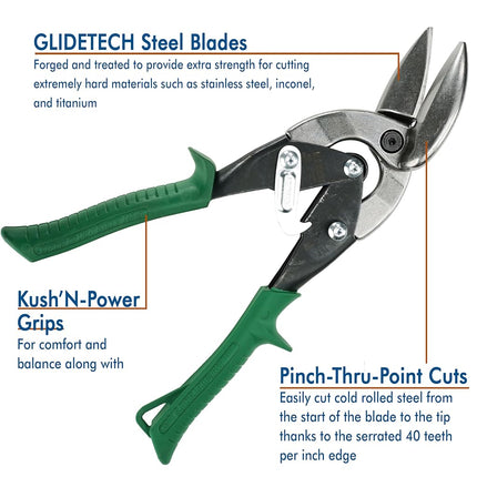 MIDWEST Aviation Snip - Right Cut Offset Tin Cutting Shears with Forged Blade & KUSH'N-POWER Comfort Grips - MWT-6510R