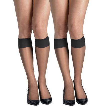 Hanes Silk Reflections Women's Knee High Reinforce Toe 2 Pack, Barely Black, One size