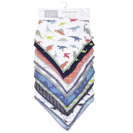 Hudson Baby Unisex Baby Cotton Fleece Bandana Bibs, Dino, One Size