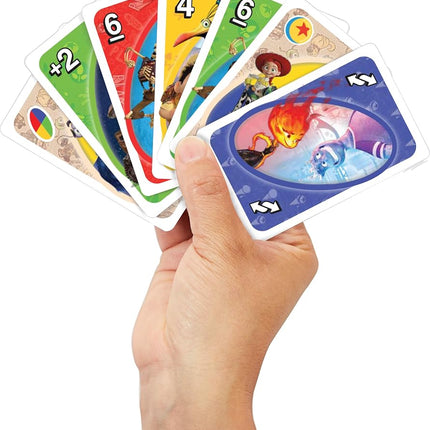 Mattel Games UNO Pixar Card Game for Kids, Adults & Family, Deck with Graphics & Rule Inspired by Movie Characters