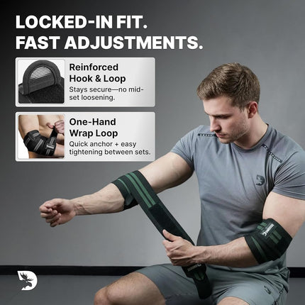 DMoose Fitness Elbow Wraps for Weightlifting (Pair) 40" Adjustable Brace for Joint Support, Pain Relief & Tendonitis-Elbow Straps for Weight Lifting, Bench Press & Gym Workouts, Band for Men & Women