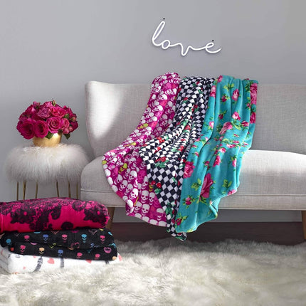 Betsey Johnson Ideal for Couch, Bed, or Lounge, Cozy Home Essentials, Polyester, Cherry Checker Red, 50" x 70"