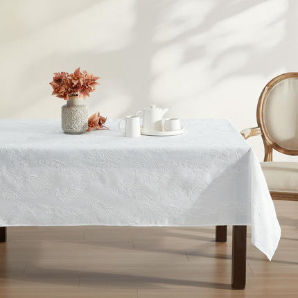 Laura Ashley Tablecloth Raised Woven Embroidered Jacquard Fabric, Wrinkle Resistant for Dining, Holiday, Party, Wedding or Banquet, 60" x 120", Cynthia White