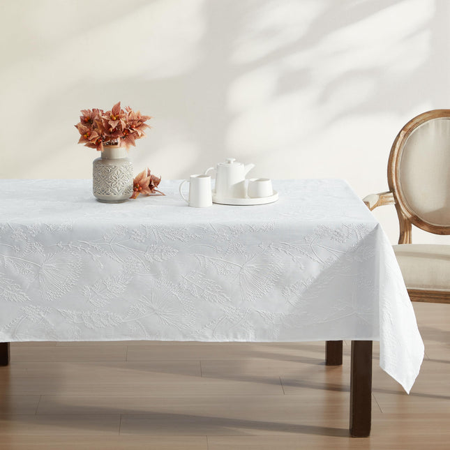 Laura Ashley Tablecloth Raised Woven Embroidered Jacquard Fabric, Wrinkle Resistant for Dining, Holiday, Party, Wedding or Banquet, 60" x 120", Cynthia White
