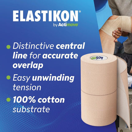 Actimove Elastikon Elastic Adhesive Tape, 4" x 2.5", 6-Count – Compression Support for Sprains, Strains, Muscle Injuries, Sports Recovery & Securing Bandages with Durable, Flexible Design