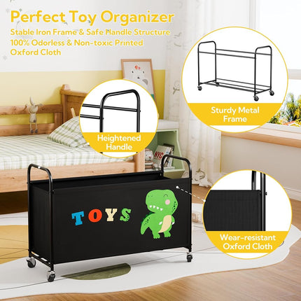 GRANNY SAYS Toy Chest with Wheels, 135L Extra Large Toy Storage Organiser, Metal Toybox Dinosaur, Toys Storage Box for Kids, Baby Toy Bin for Children Nursery Play Room Organizing Plush Toys, Black