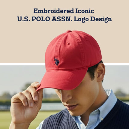 U.S. Polo Assn. Men's U.s Polo Assn. Cotton Adjustable Curved Brim With Embroidered Small Pony Logo Baseball Cap, Red, One Size UK