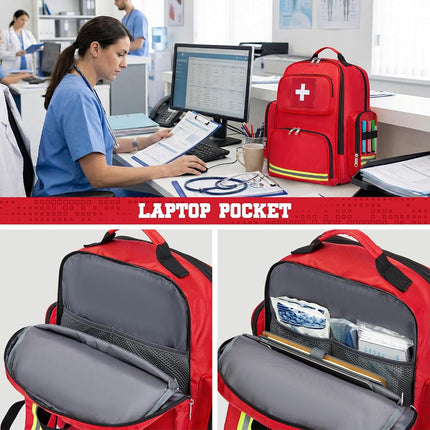Gatycallaty First Aid Backpack Medical Emt First Responder Bag Empty Ems Emergency Home Health Hiking Trauma Travel Camping, Red, Large - pack of 2