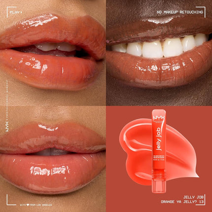 NYX Professional Makeup Jelly Job Peptide Lip Gloss, High-Shine Glassy Finish, Volumizing Peptide Complex & Cherry Oil, 16 Shimmer & Pure-Shine Shades, Shade: Orange Ya Jelly?