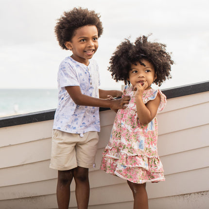 Burt's Bees Baby baby-boys Shirt and Shorts Set, Top & Bottom Outfit Bundle, 100% Organic Cotton, Santorini, Newborn