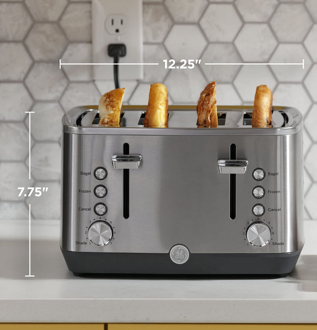 Tostadora de acero inoxidable GE | 4 rebanadas | Ranuras extra anchas para tostar bagels, panes, waffles y más | 7 opciones de tostado para que disfrute toda la familia | Esencial para la encimera de la cocina | 1500 vatios